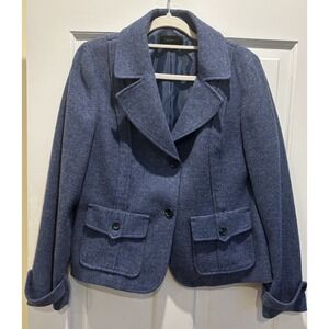 Talbots Wool Blend Blazer Blue Preppy Size 12